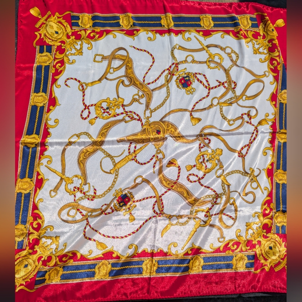 Vintage Sacha Elegant Red and Gold SILK Scarf